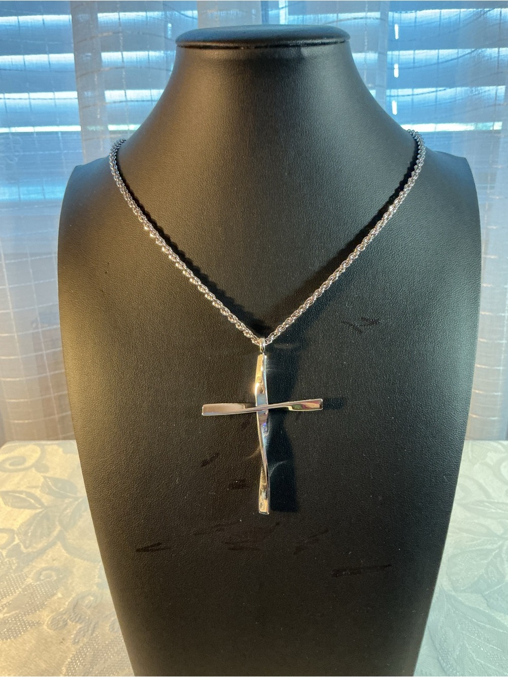 Twisted Cross Minimalist Ribbon Sterling Silver Pendant Necklace